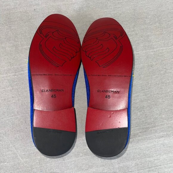 NWOB Men's Blue Velvet Loafers Yellow Tassels Smoking Shoes Size 11 EU 45 - Picture 5 of 6